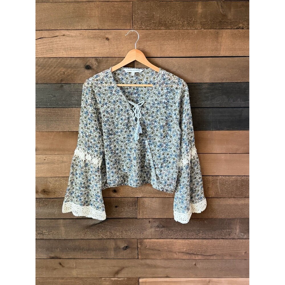 Floral Lace Boho Bell Sleeve Blouse Cottagecore Top